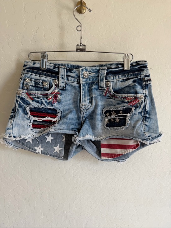 Miss Me Pants - Miss Me Americana American Flag Pocket Distressed Cutoff Denim Shorts Size 26